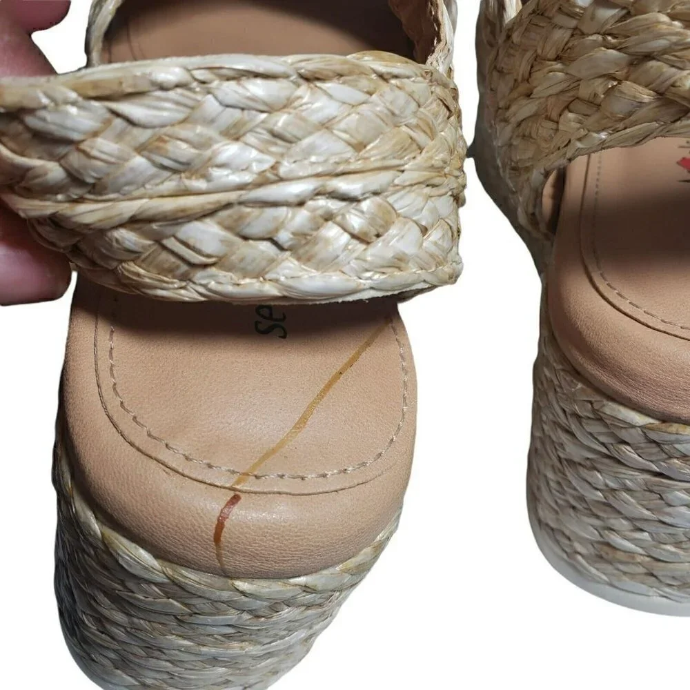 Seven Dials Womens Virginia Natural Open Toe Platform Espadrille Sandals Sz 7.5